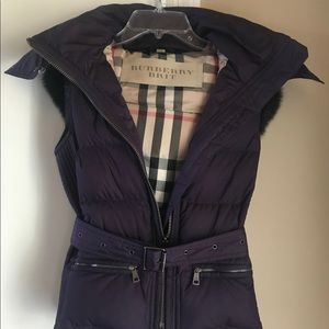 Burberry Brit Puffer Vest with belt and fur trim
